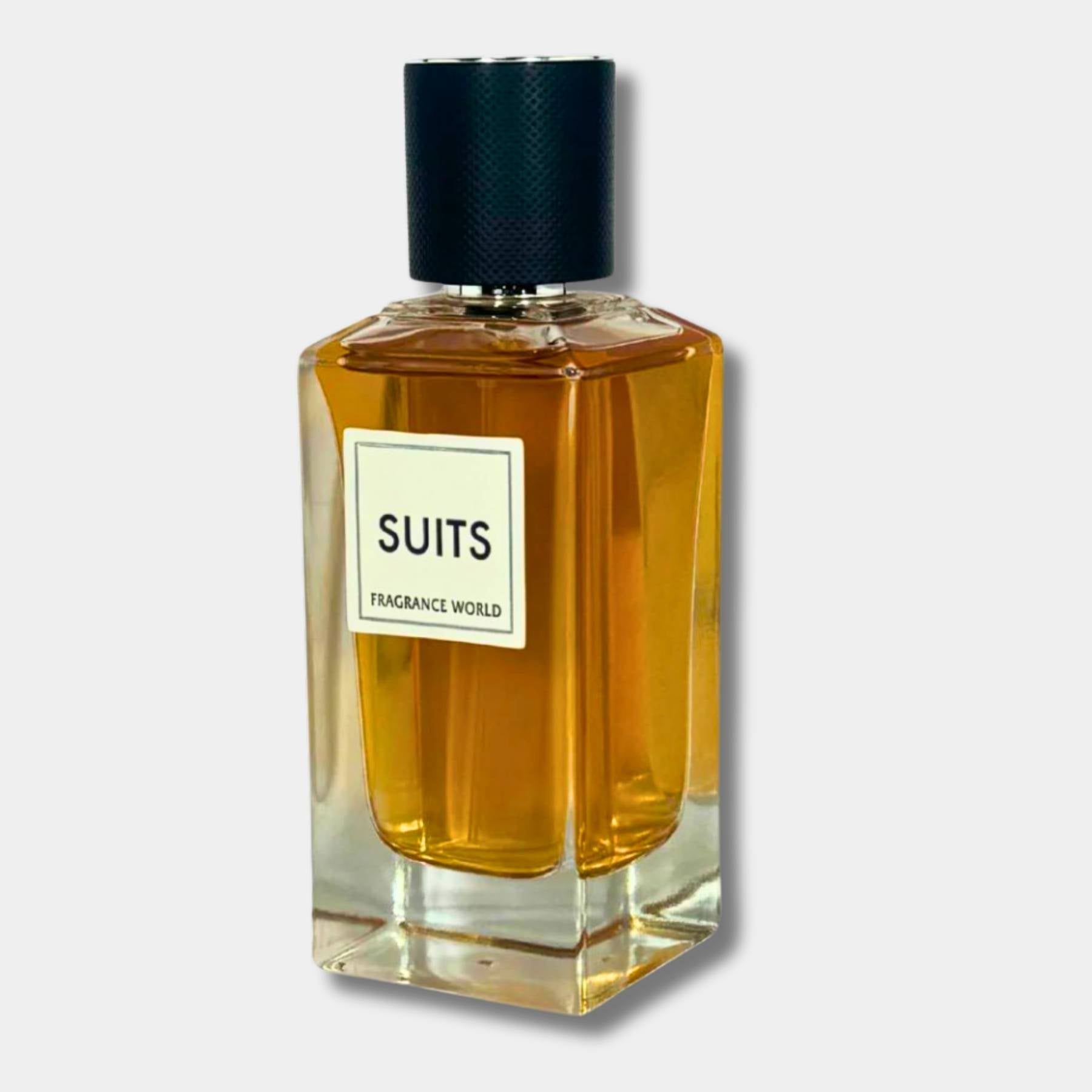 fragrance world suits 100ml eau de parfum for men bottle side view