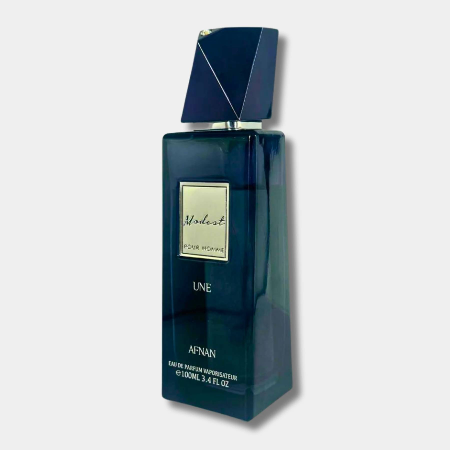 Afnan modest une 100ml eau de parfum for men bottle side view